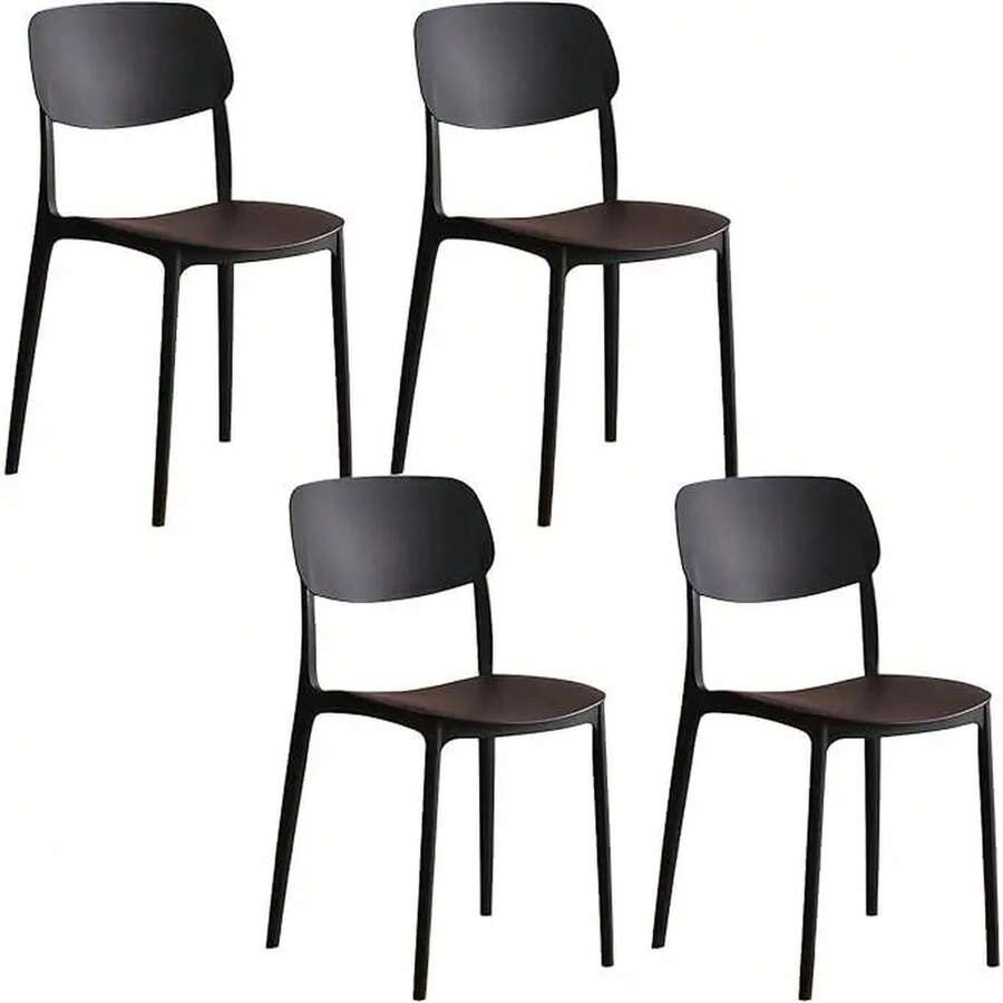 RXAG Sillas de comedor modernas para interior y exterior, fabricadas en plástico, con respaldo abierto, apilables, juego de 4 sillas, aptas para 4 personas, disponibles en varios colores. - Negro - Ver 1