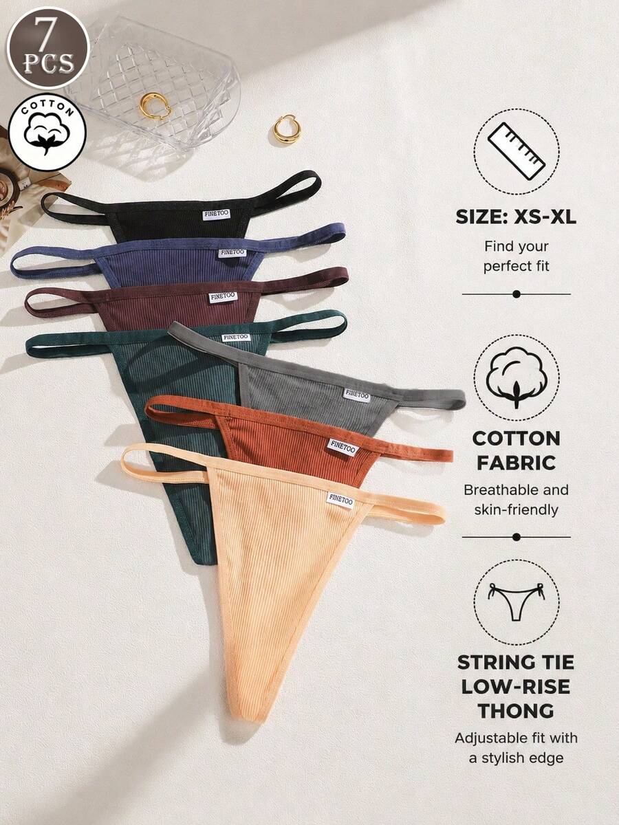 7pcs/Pack Women's Multicolor Cotton Drawstring Waistband Low Waist Sexy Thongs - Multicolor - View 1