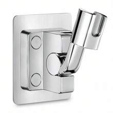 1pc No-Drill Wall Shower Head Holder, Smooth Mirror ABS Plated Material, 180° Full Rotation 120° Multi-Angle Tilt Adjustment, Self-Adhesive Damage Free Wall Mount Design, Suitable For All Smooth Bathroom Walls, Handheld Shower Head Dedicated Fixed Base Hardware Accessory - Silver - View 1