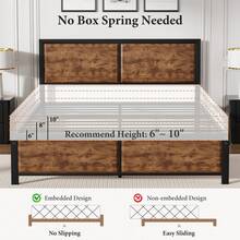 VECELO Double Size Bed Frame With Wooden Headboard And Footboard, Metal Platform Bed, Easy To Assembly - Rust Brown - View 3