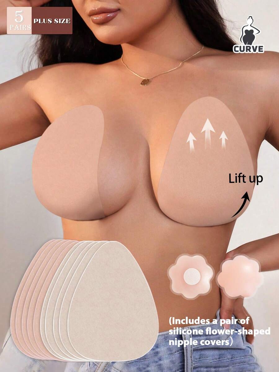 2 Pairs Disposable Breast Lift Tape For B-D Large Bust, Invisible Strapless Backless Self-Adhesive Push Up Sticky Bra For Women (Low Adhesion, Strong Adhesion May Harm Breasts) Includes 1 Pair Of Silicone Flower Nipple Covers - Multicolor - View 1