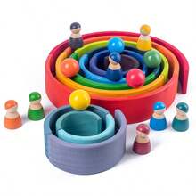 Colorful Stacking Blocks Wooden Rainbow Blocks Children's Arch-Shaped Building Blocks Toy Children's Creative Assembly Blocks Toy For Spatial Imagination And Fine Motor Skills Development Children's Gift - Multicolor - View 2