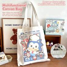 Cute Sonic The Hedgehog Canvas Tote Bag, Cartoon Character Shoulder Handbag, Reusable Large Capacity Shopping Bag For Students Daily Use Asmodee - Multi-color - View 1
