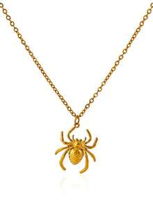 1 pieza Collar con colgante de araña de acero inoxidable chapado en oro de 18K, estilo punk oscuro, gran para Halloween - Amarillo Oro - Ver 2