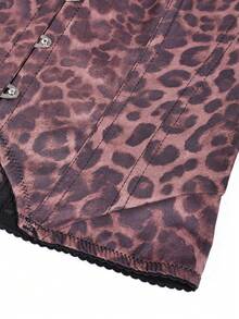 Y2K Leopard Print Fitted Corset Top, Contrast Color Camisole, Front Hook & Back Lace-Up, Women's Halloween Party & Going Out Top Summer - Brown Leopard Print - View 10