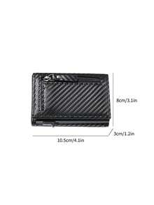 3/1pc Men's Carbon Fiber PU Pop‑Up Wallet, Zipper Coin Pocket Trifold Purse, Multi‑Card Slots Slim Purse For Business Daily Use - Multicolor - View 11