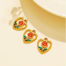 10pcs/Pack 304 Stainless Steel Ocean Style Light Blue Oil Drop Rose Dolphin Rectangular Pendant Valentine's Day Gift Beading Accessory - Gold; Steel - View 2