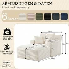 Sofa Bed Mattress - Cream + Corduroy + 1 Seat - View 4