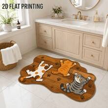 1PC Cartoon Cat Bathroom Mat, Soft Dirt-Resistant Non-Slip Sink Foot Mat, Fun Cat Paw 2D Flat Print Wood Texture Carpet, Machine Washable Bedroom Bedside Rug, Creative Home Decor For Cat Owners, Entryway Door Mat With Dotted Non-Slip Bottom - Multicolor - View 2