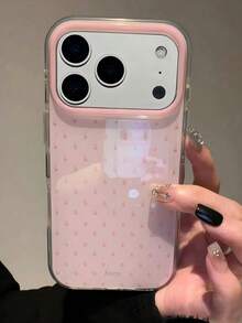 Cute Pink Polka Dot Pattern Glossy Jelly Phone Case, Compatible With IPhone 17 Pro Max 16 Pro Max 17 16 15 14 13 12 Pro Max 11, Cute Shockproof Soft Shell Back Cover - Baby Pink - View 3