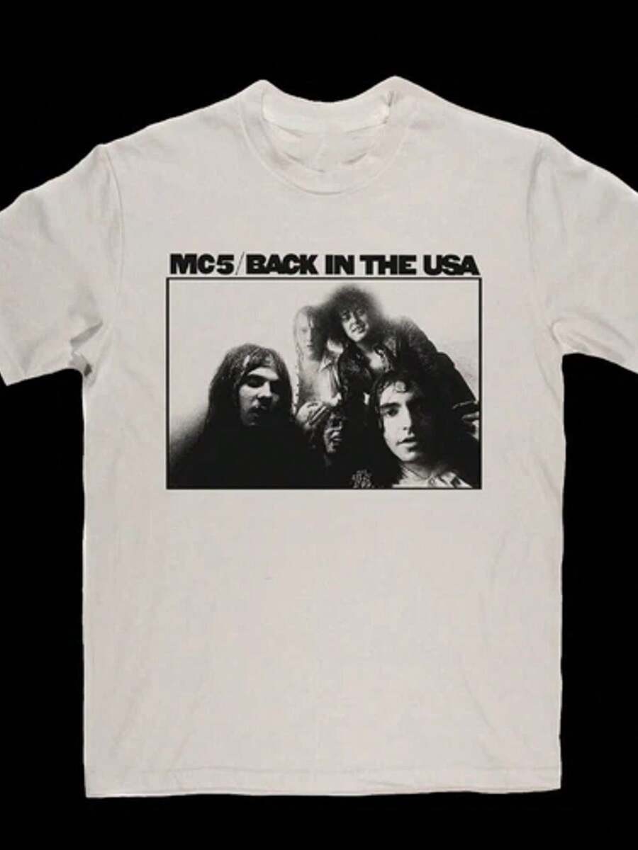 Men' Mc5 Back In The USA T-Shirt - Iconic Print Retro Style, Regular Fit Crew Neck Casual Shirt, Machine Washable Suitable For Men, Year-Round Wear Fo - 白色 - 查看 1