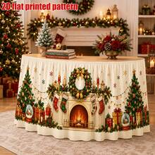 1pc Table Runner Table Skirt, Stockings, Christmas Tree, Snowball, Gift, Snowflake Pattern, For Holiday Dinner, Farmhouse Banquet, Cafe, Home Dining, Winter Party Decoration - A - View 5
