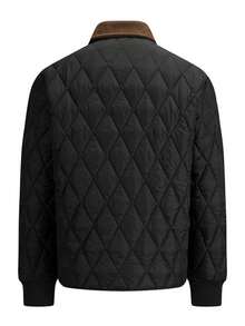 Men's Quilted Diamond Padded Padded Coat, Colorblock Collar Design, Practical Flap Pockets, Casual Outdoor Commute Padded Coat - Black - View 4