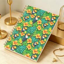 1 Buah Buku Catatan Spiral A5 Motif Tropis Cerah, Buku Catatan Kertas dengan Desain Cetak Mawar Kuning, Daun Malaysia, dan Burung Beo, Cocok untuk Catatan Harian Kantor dan Menulis Santai - A5 - View 4