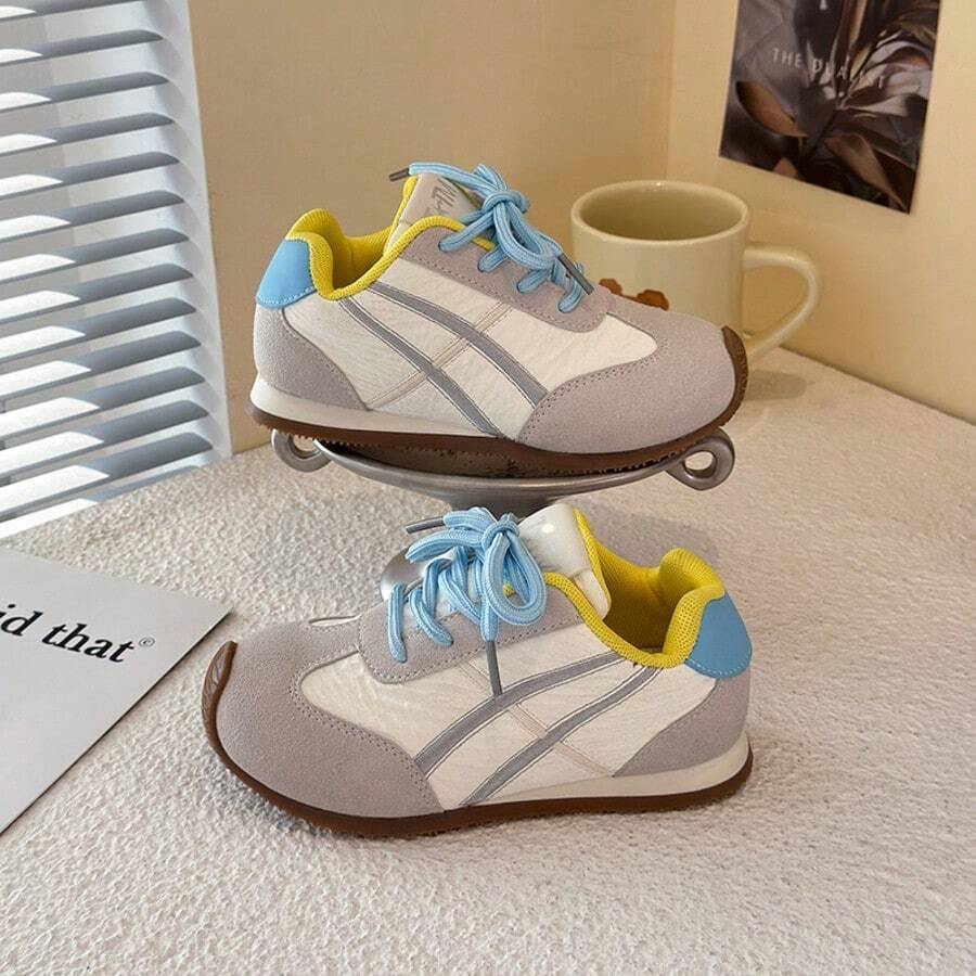 Children's Soft Sole Lightweight Shoes.Retro Colorblock Casual Shoes.Campus Daily Versatile Sports Shoes - Baby Blue - View 1