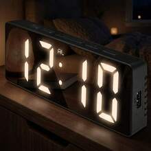 Relogio Digital De Mesa Com Despertador Tela Espelhada LED Alarme E Temperatura Funciona USB E Pilha AAA - Despertador - Visão 3