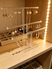 Porte-bijoux et boucles d'oreilles en acrylique à 2/3 niveaux, support d'affichage de boucles d'oreilles de bureau, organisateur de bijoux de coiffeuse à la maison, outil de rangement et d'affichage de bijoux sur comptoir de magasin - Transparent - Voir 3
