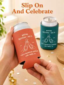 Custom Text Can Cooler For Bachelor Party, Brews Before I Do's Cheers Design, Neoprene Drink Sleeve For Groom Weekend And Groomsman Gifts - Multicolor - View 3