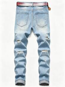 Jeans desgastados rotos para hombre, estilo relajado, mezclilla transpirable, no causa incomodidad en uso prolongado, ideal para todo el día, envío  México UDPJN - Azul - Ver 5