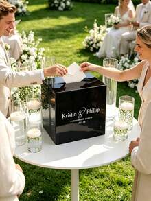 Personalized Acrylic Wedding Card Box, Customizable Name, Acrylic Rustic Classic Bohemian Style Wedding Decor Storage Box, Elegant Desktop Decoration, Suitable For Wedding Reception, Birthday, Anniversary And Graduation Party - Multicolor - View 9