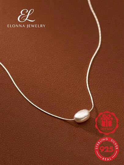 Lightweight Luxury 925 Sterling Silver Pearl Pendant Necklace, Worn At Collarbone Position, Versatile Minimalist Elegant Style