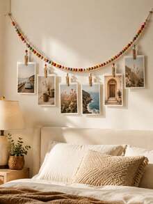 1PC Bohemian Style Macaron Wooden Bead Photo Hanging Ornament With Clip, Colorful Wall Photo Display For Home Decor, Suitable For Bedrooms, Dormitories, And Living Rooms - Multicolor - View 2