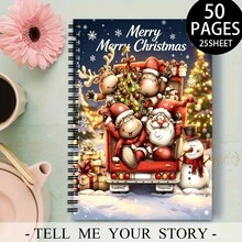A5 Notebook Featuring A Holiday Design With Santa Claus And Reindeer, Designed With Reindeer Red Vintage Truck Winter, 25 Sheets (50 Pages) Perfect For Holiday Gifts, Notes, And Guides, Adorned With A Charming Snowy Village Motif - Rectangle - View 4