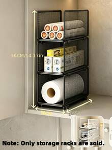 A Stackable Kitchen Storage Basket, Stackable Grid Layered Storage Rack, Vertical Stacking Cabinet Storage Basket, Kitchen Paper, Cling Film, Seasoning Bottle, Household Cabinet Storage And Organizing Accessories Combination Set - one-size - View 8