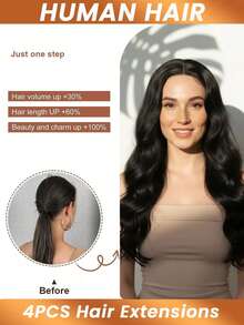4Pcs/Set Hair Clip In Hair Extensions Body Wave Hair Extensions Full Head Hairpiece Double Weft Natural Hair Extensions For Women Daily Use Natural Black - Natural Black - View 6