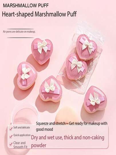 1/2pcs Heart Bow Cotton Candy Makeup Sponge, Dual-Use Dry & Wet Cushion BB Cream Foundation Applicator
