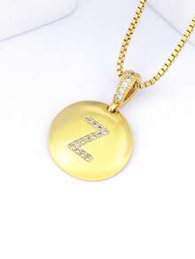 1pc 18k Gold Plated Copper Necklace With White Zirconia & Fish 26 Letter Pendant, Luxury Minimalist Jewelry Gift For Women - Gold - View 11