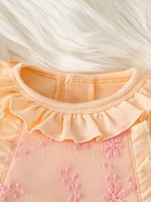 H HIBOBI 2pcs Baby Girl Outfit, Embroidered Footed Romper And Floral Hat, Suitable For 0-12 Months Newborn, Perfect For Daily Wear, Party Or Photo Shoot, Machine Washable - Apricot - View 8