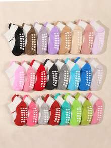 10 Pairs Baby Toddler Contrast Patchwork Short Socks, Vibrant Colorful Pastel Rainbow Heart Pattern Non-Slip Silicone Grip, Soft Elastic Breathable Low-Cut Anti-Slip Socks, Suitable For Indoor Floor Walking, Playing And Daily Casual Wear - Multicolor - View 3
