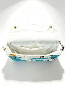 Tidet Ever Women's Summer Beach Handmade Beaded Shoulder Handbag, White Surf Wave Pattern, Crossbody Bag, Bohemian Style, Fashion Casual Daily Wear - Blue and White - View 8