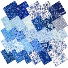 30pcs 25*25cm Hydrangea & Floral Print Fabric Set | Pre-Cut Quilt Squares, 30 Fashionable Floral Patterns, Suitable For Quilting, Patchwork, Sewing And DIY Crafts - Blue Series - View 2