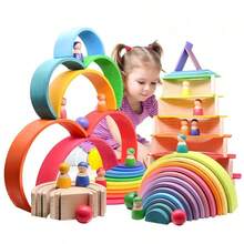1 Set Rainbow Arch Building Blocks Rainbow Figures Combination Set Wooden Grimm Rainbow Blocks Kindergarten Construction Role Play Toys - Multicolor - View 2
