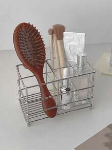 1 pieza Estante de almacenamiento de hierro para lavado/Estante de almacenamiento de cepillos de dientes con compartimentos para baño/Estante de almacenamiento multifuncional con drenaje para encimera/Suministros para el hogar/baño/Accesorios de baño/Artículos de tocador/Estante para cepillos de dientes - Multicolor - Ver 5
