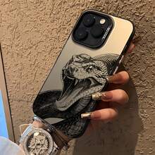 1pc Black Matte Laser Energy Case Personalized Black Snake Sketch Pattern Phone Case Compatible With IPhone 16 Pro Max/17/16/15/14 Plus/13/12/11/Air And Series - Multicolor - View 5