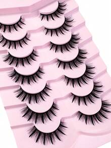7Pairs Cat Eye Wet Look Curly False Eyelashes - Spiky Cartoon Style Transparent Band Natural Style Suitable For Daily And Party Makeup - Spiky Manga Lashes - View 10