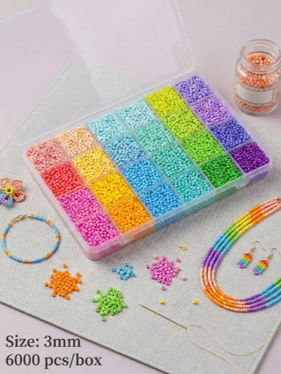 1組 6000顆高級種子珠套組，24種鮮豔色彩，DIY手工珠寶、手鍊製作套組，適合夏季派對、波希米亞風手工藝，女孩節慶禮物