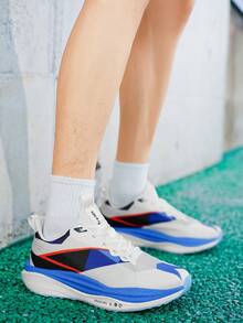 Deconstructed Geometric Colorblock Men's Running Shoes, Carbon Plate Style Streetwear Casual Sports Sneakers - Royal Blue - View 6