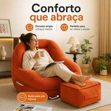 AUXOM Poltrona Sofá Preguiçoso com Puff Confortável Espuma Alta Densidade Capa Removível e Lavável para Sala e Quarto - laranja + puff - Visão 8
