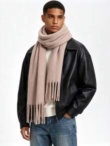 Men's Solid Color Tassel Scarf, Thick Long Neck Warmer, Autumn/Winter Warm Scarf, Street Casual Versatile Accessory For Men - Multicolor - View 12