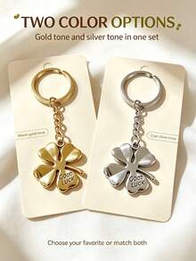 10pcs/20PCFour Leaf Clover Keychain, Good Luck Charm, Gold & Silver Tone Metal Pendant For Women, Bag, Purse, Backpack, Car Keys, Lucky Gift Accessory - Multicolor - View 7