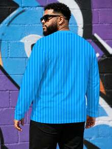 Men's Plus Size Cartoon Cute Funny Round Neck Long Sleeve T-Shirt, Polyester Knit Fabric Comfortable Breathable, Fashion Streetwear "Sailor Line" Pattern, Funny Design Fresh Series, Novel Personalized Top - Blue - View 2