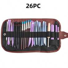 26Pcs Pottery Clay Sculpting Tools Set With Roll Up Bag Stainless Steel Double Ended For Carving Modeling - Multicolor - View 6