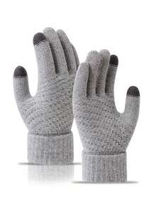 1 Pair Winter Warm Knitted Touchscreen Gloves, Unisex, Warm Ribbed Cuff Messaging Gloves, Soft Full Finger Gloves, Suitable For Cold Weather - Multicolor - View 6
