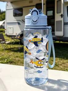 1PC 500ml Cartoon Transparent Straw Water Cup, 4 Cute Patterns: Candy, Unicorn, Airplane And Marine Life, Fresh Dopamine Color Palette. With Pop-Up Straw Lid, Portable Hanging Rope, Lightweight And Convenient For Back To School, Outdoor Camping, School Commute, Suitable For Kids. Can Hold Ice Water And Room Temperature Water, Do Not Fill With Hot Water Above 50°C, Perfect For Gifts Or Personal Use. - Multicolor - View 5