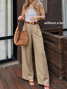Women's Casual Loose Straight Leg Pants For Office And Commute, All Season - Khaki - View 3
