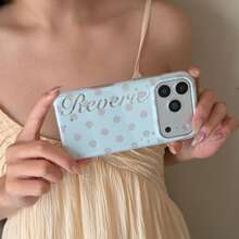 1 Piece Of Korean Light Gray Polka Dot English Star Phone Case, Simple And Compatible With Apple 17 Promax/16/15pro - Blue - View 3